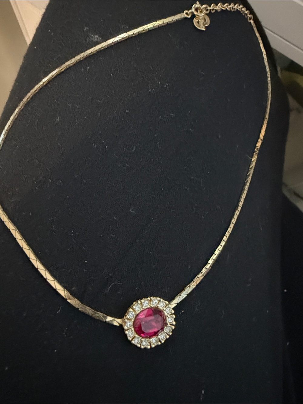 Dior Gold-Tone Necklace with Red Center and Crystal Halo